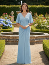 Short Sleeves V Neck Chiffon Bridesmaid Dresses with Pleated