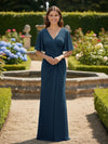 Short Sleeves V Neck Chiffon Bridesmaid Dresses with Pleated