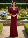 Short Sleeves V Neck Chiffon Bridesmaid Dresses with Pleated