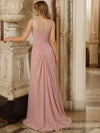 A Line Lace Applique Pleated Long Mother of the Bride Dresses