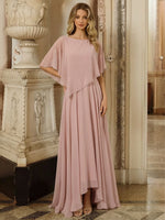 Chiffon Crew Neck Beaded Mother of the Bride Dresses with Caps
