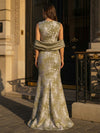 Boat Neck Jacquard Mother of the Bride Dresses with Shawl