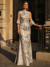 Boat Neck Jacquard Mother of the Bride Dresses with Shawl