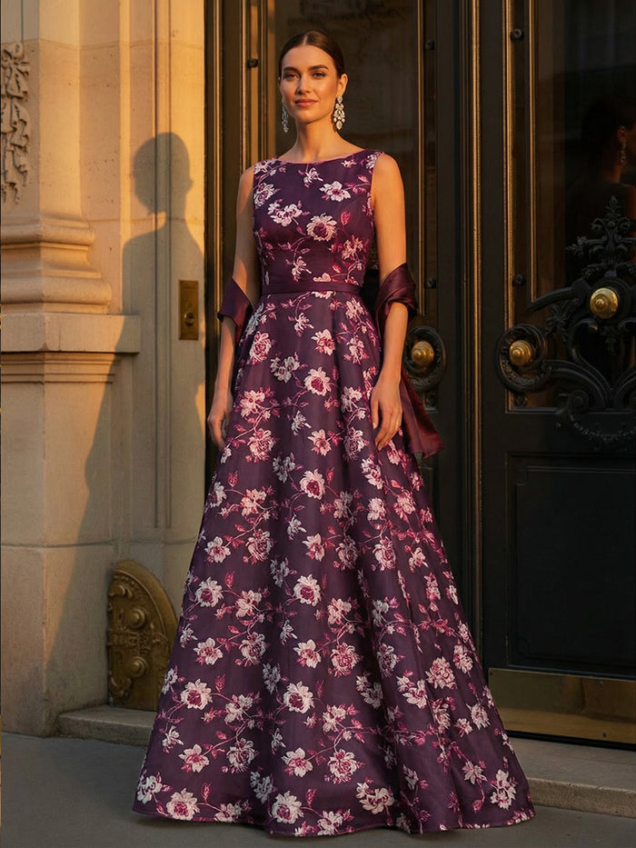 Boat Neck A Line Mother of the Bride Dresses with Satin Shawl