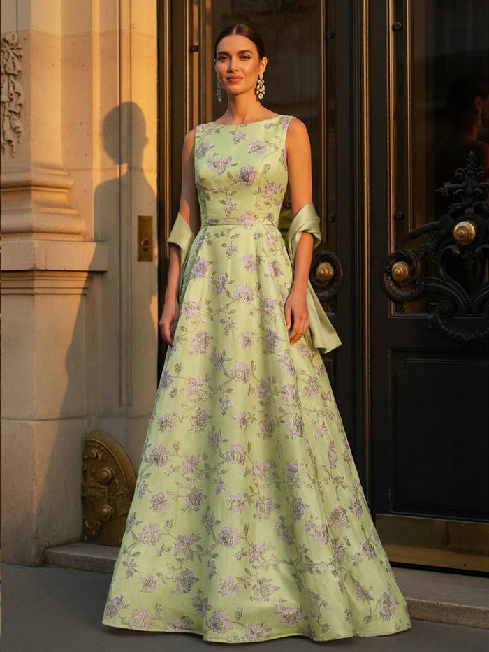 Boat Neck A Line Mother of the Bride Dresses with Satin Shawl