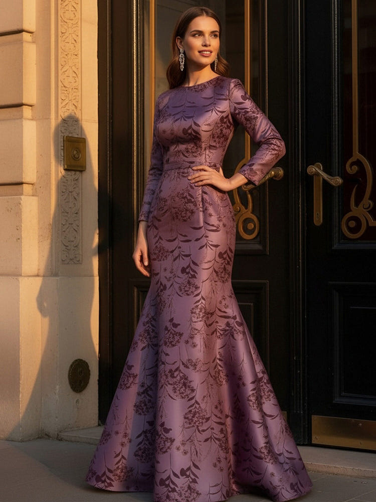 Round Neck Satin Mother of the Bride Dresses with Sleeves