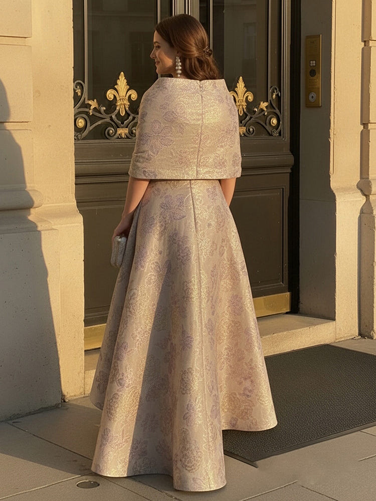 Off the Shoulder High Low Jacquard Mother of the Bride Dresses with Caps