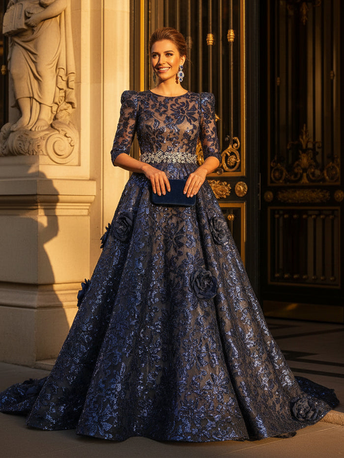 Round Neck A Line Mother of the Bride Dresses with Sleeves