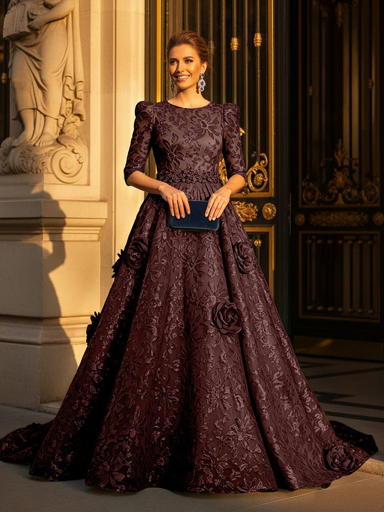 Round Neck A Line Mother of the Bride Dresses with Sleeves
