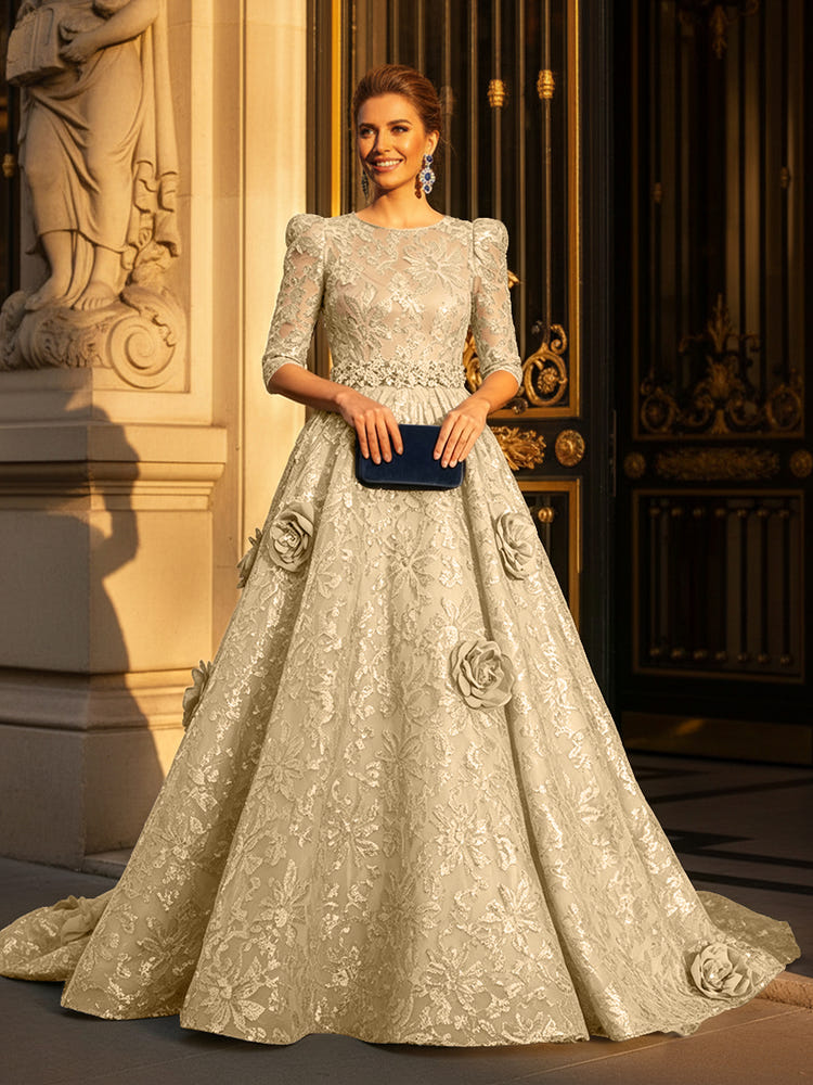 Round Neck A Line Mother of the Bride Dresses with Sleeves