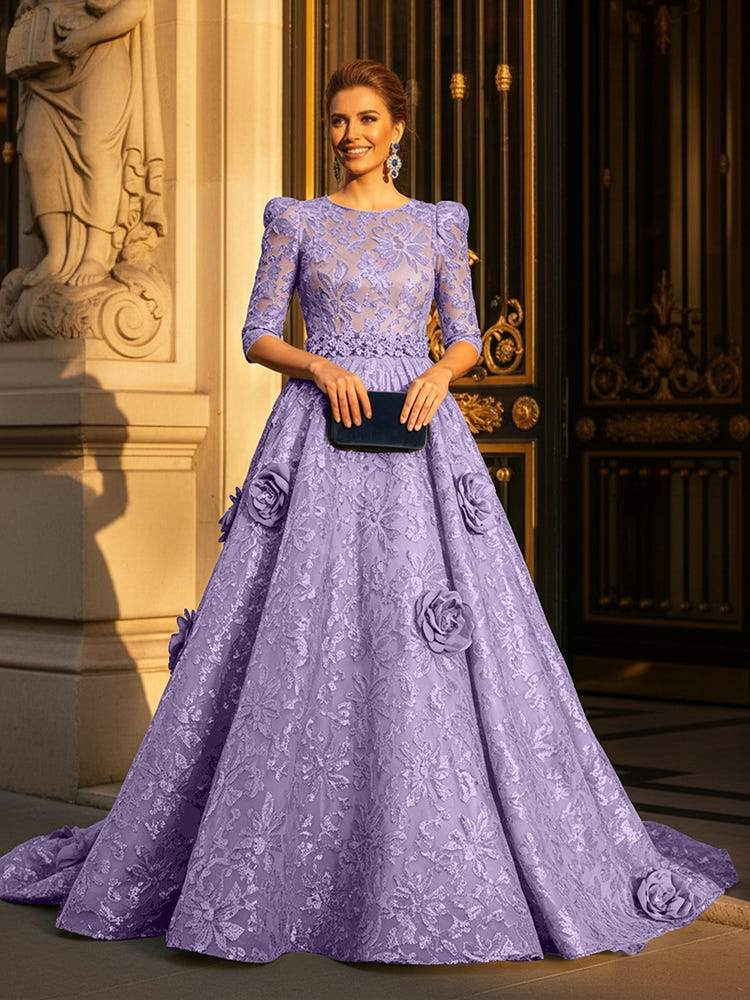 Round Neck A Line Mother of the Bride Dresses with Sleeves