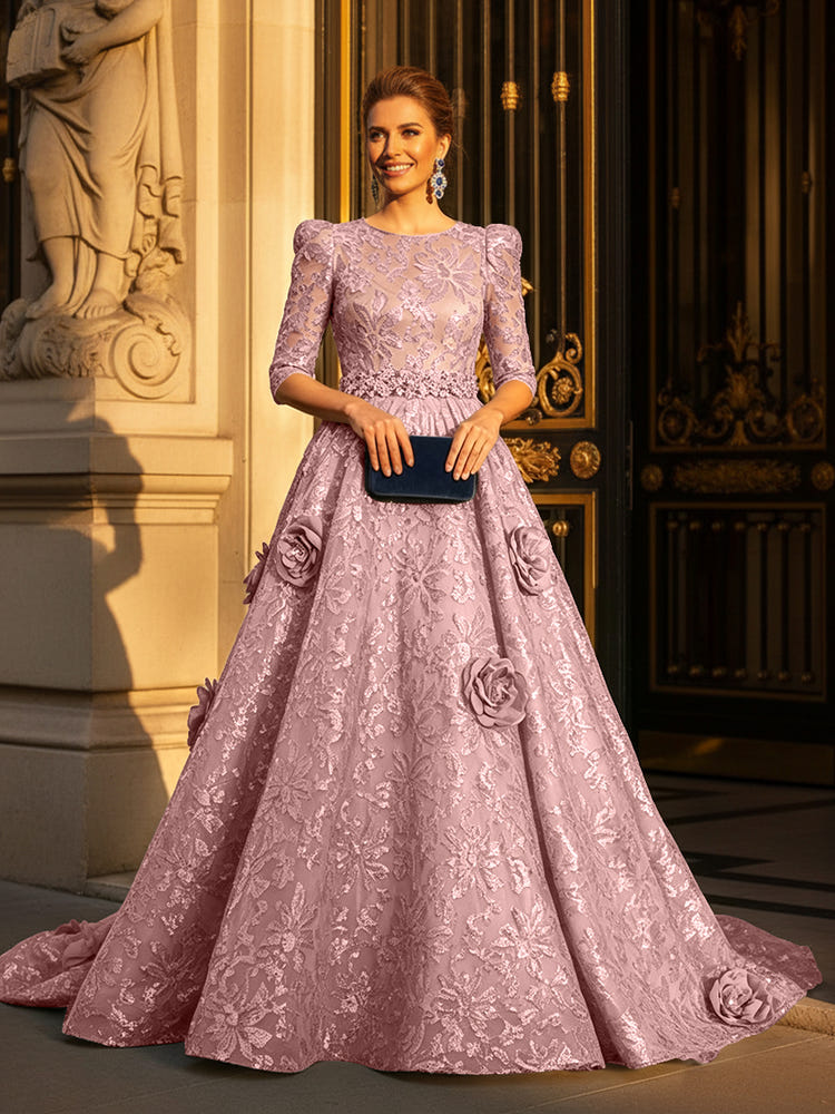 Round Neck A Line Mother of the Bride Dresses with Sleeves