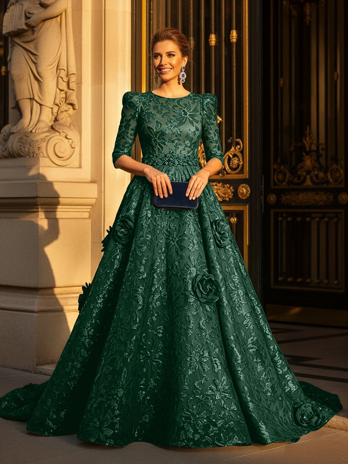 Round Neck A Line Mother of the Bride Dresses with Sleeves