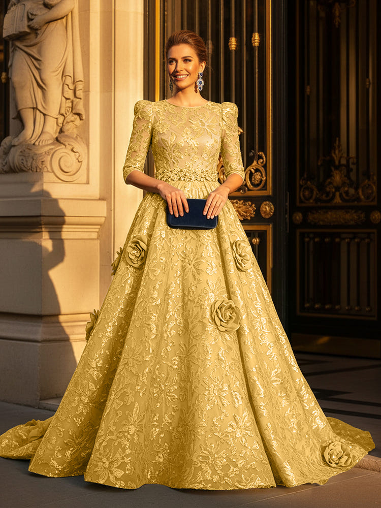 Round Neck A Line Mother of the Bride Dresses with Sleeves