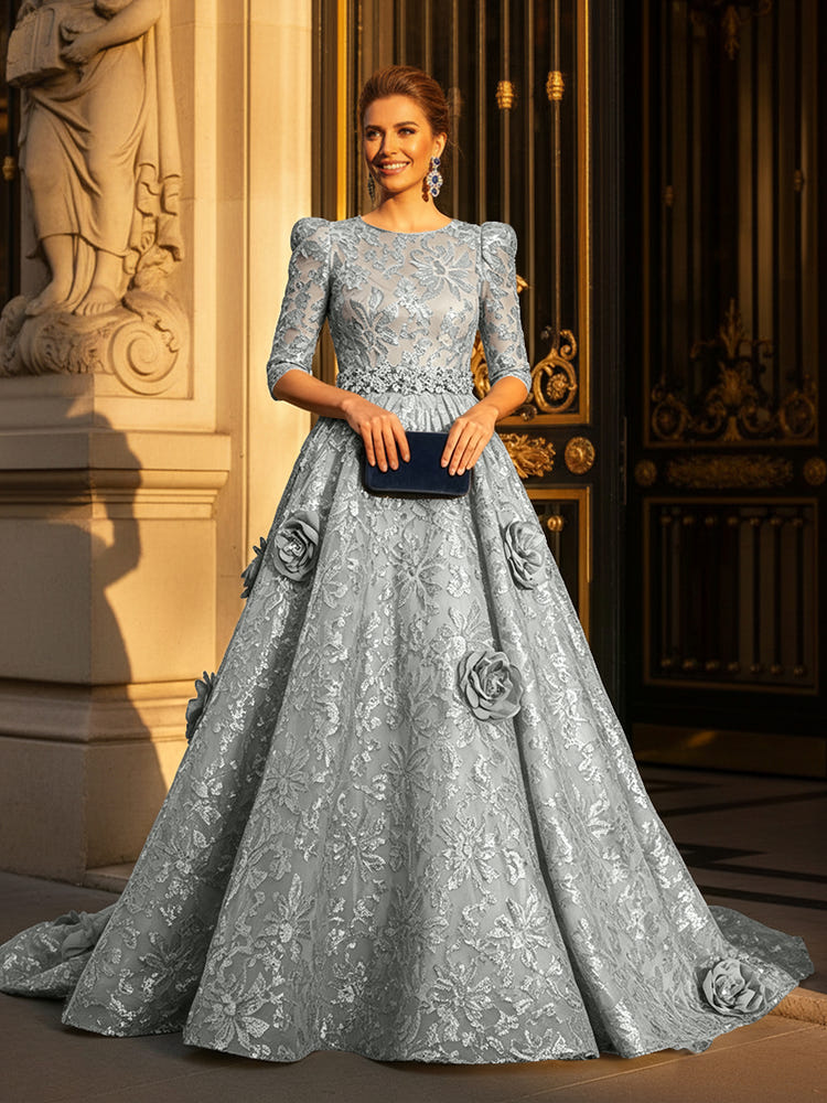 Round Neck A Line Mother of the Bride Dresses with Sleeves
