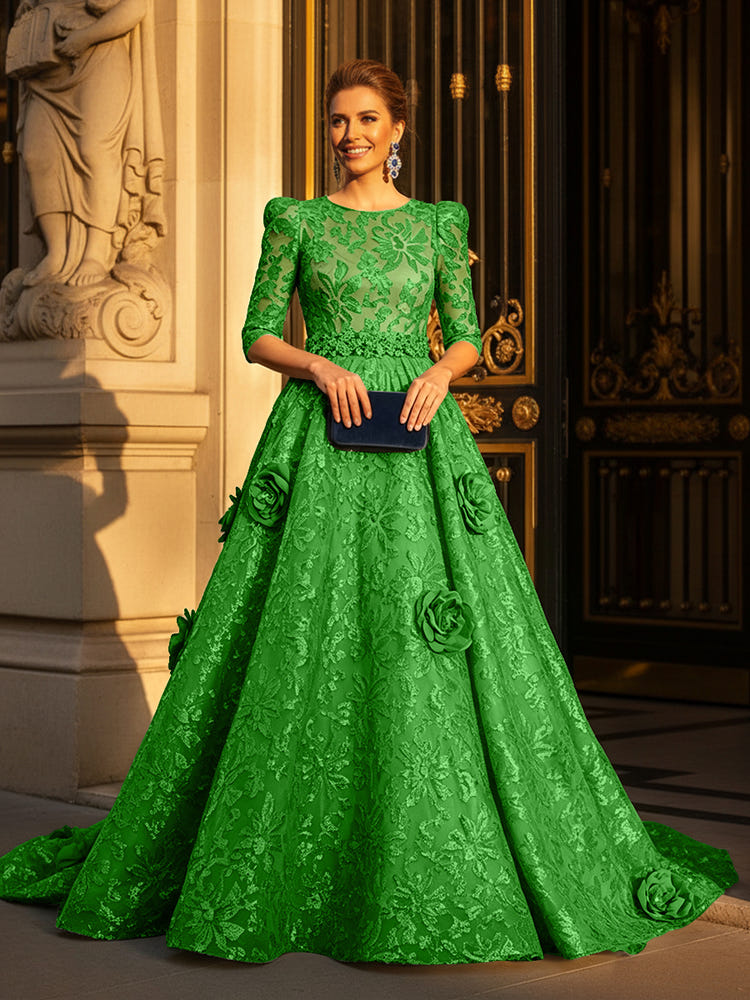 Round Neck A Line Mother of the Bride Dresses with Sleeves