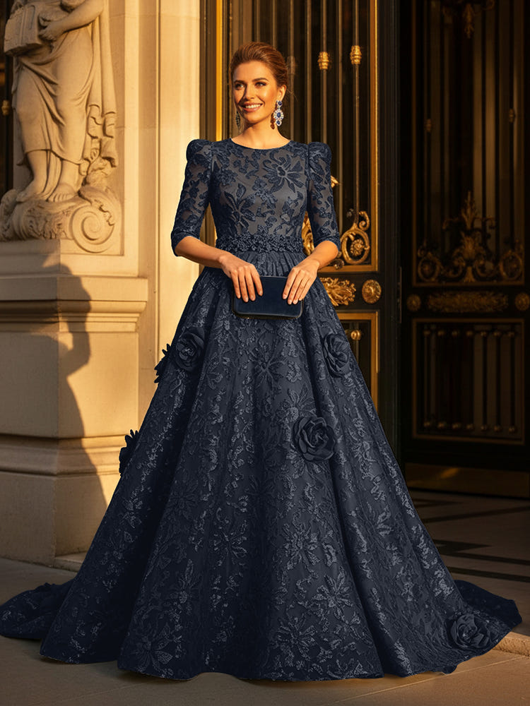 Round Neck A Line Mother of the Bride Dresses with Sleeves