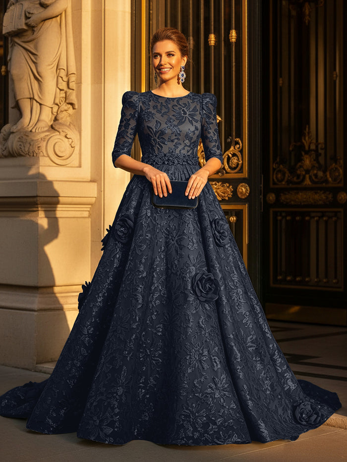 Round Neck A Line Mother of the Bride Dresses with Sleeves