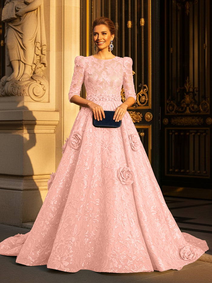Round Neck A Line Mother of the Bride Dresses with Sleeves