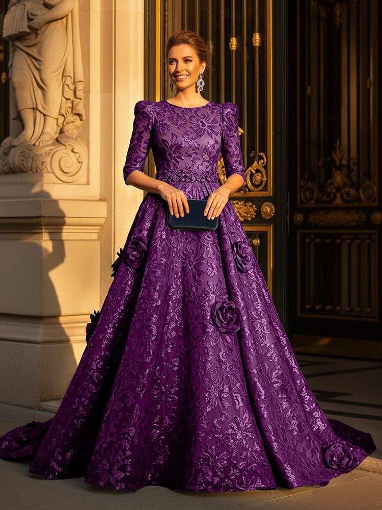 Round Neck A Line Mother of the Bride Dresses with Sleeves
