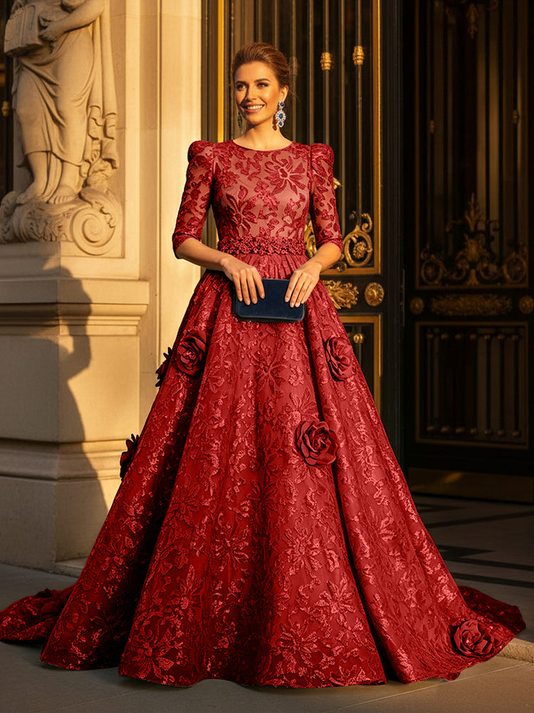 Round Neck A Line Mother of the Bride Dresses with Sleeves