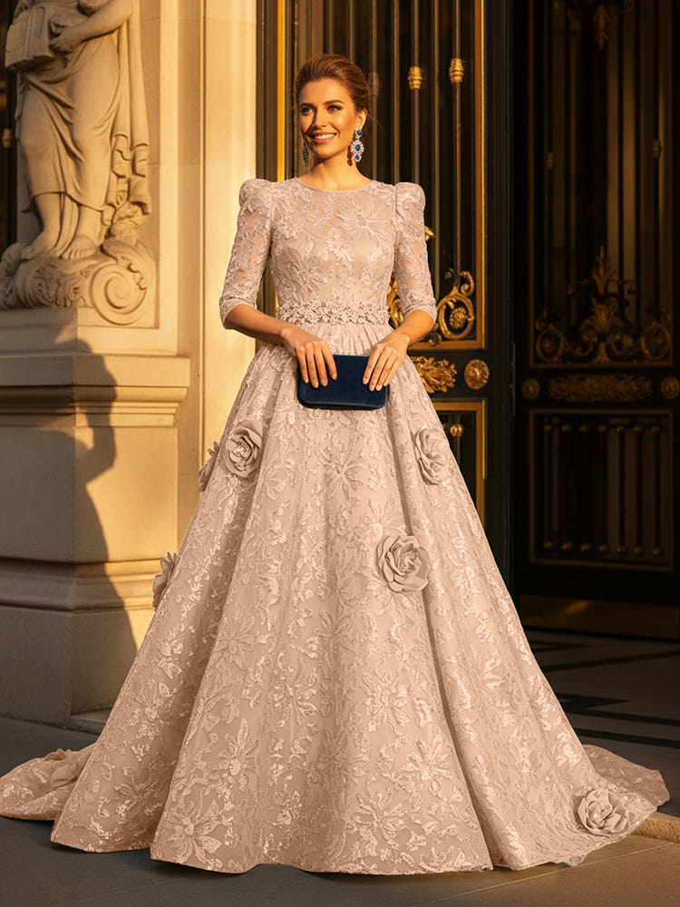 Round Neck A Line Mother of the Bride Dresses with Sleeves