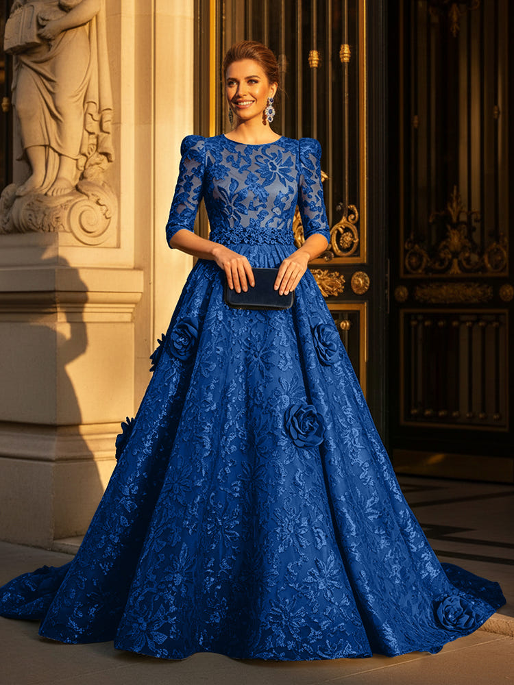 Round Neck A Line Mother of the Bride Dresses with Sleeves