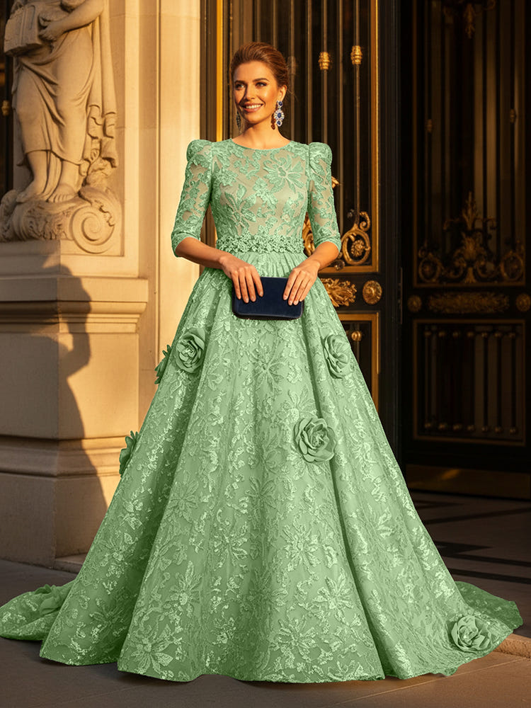 Round Neck A Line Mother of the Bride Dresses with Sleeves