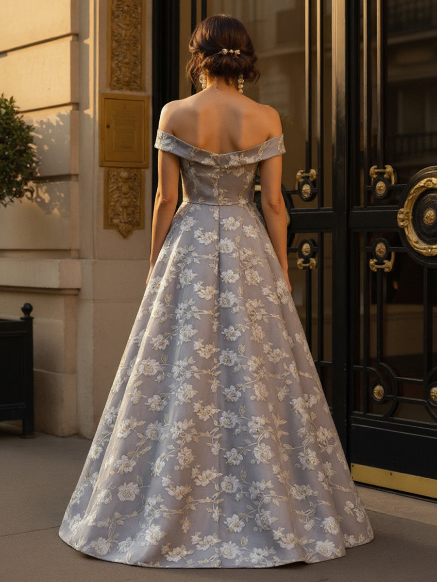 Off the Shoulder High Low Jacquard Mother of the Bride Dresses