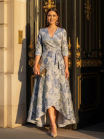 V Neck High Low Jacquard Mother of the Bride Dresses
