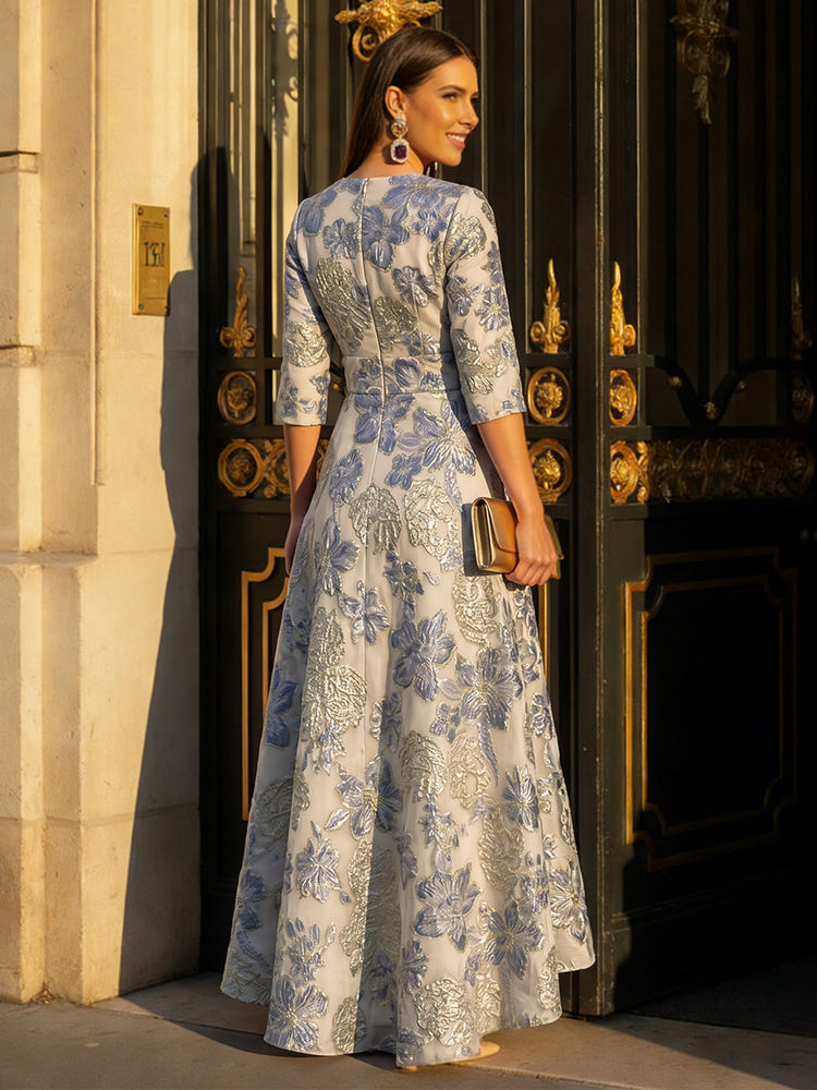 V Neck High Low Jacquard Mother of the Bride Dresses