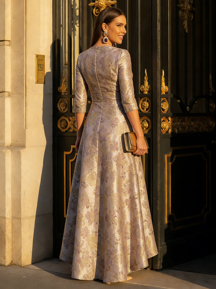 V Neck High Low Jacquard Mother of the Bride Dresses