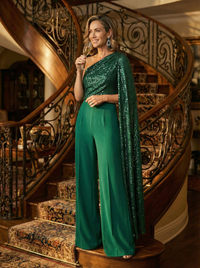 One Shoulder Sequin Jumpsuit Mother of the Bride Dresses