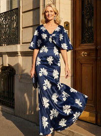 Satin Sheath V Neck Long Mother of the Brides Dresses