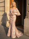 Jacquard Mermaid Off the Shoulder Long Mother of the Brides Dresses with Caps
