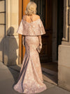 Jacquard Mermaid Off the Shoulder Long Mother of the Brides Dresses with Caps