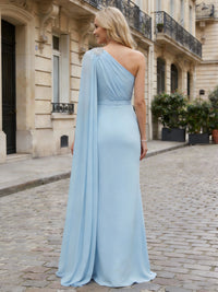Chiffon A Line One Shoulder Beaded Mother of the Bride Dresses