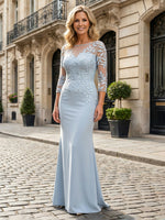 Jersey Mermaid Boat Neck  Floral Embroidery Mother of the Bride Dresses