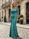 Jersey Mermaid Boat Neck  Floral Embroidery Mother of the Bride Dresses