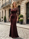Jersey Mermaid Boat Neck  Floral Embroidery Mother of the Bride Dresses