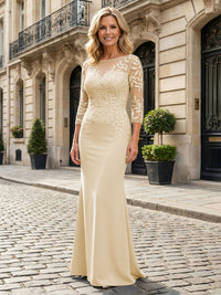 Jersey Mermaid Boat Neck  Floral Embroidery Mother of the Bride Dresses