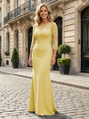 Jersey Mermaid Boat Neck  Floral Embroidery Mother of the Bride Dresses