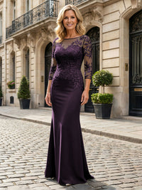 Jersey Mermaid Boat Neck  Floral Embroidery Mother of the Bride Dresses