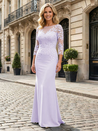 Jersey Mermaid Boat Neck  Floral Embroidery Mother of the Bride Dresses
