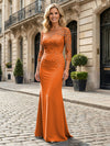 Jersey Mermaid Boat Neck  Floral Embroidery Mother of the Bride Dresses