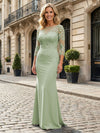 Jersey Mermaid Boat Neck  Floral Embroidery Mother of the Bride Dresses