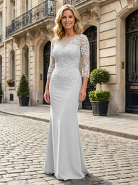 Jersey Mermaid Boat Neck  Floral Embroidery Mother of the Bride Dresses