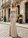 Jersey Mermaid Boat Neck  Floral Embroidery Mother of the Bride Dresses