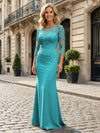 Jersey Mermaid Boat Neck  Floral Embroidery Mother of the Bride Dresses