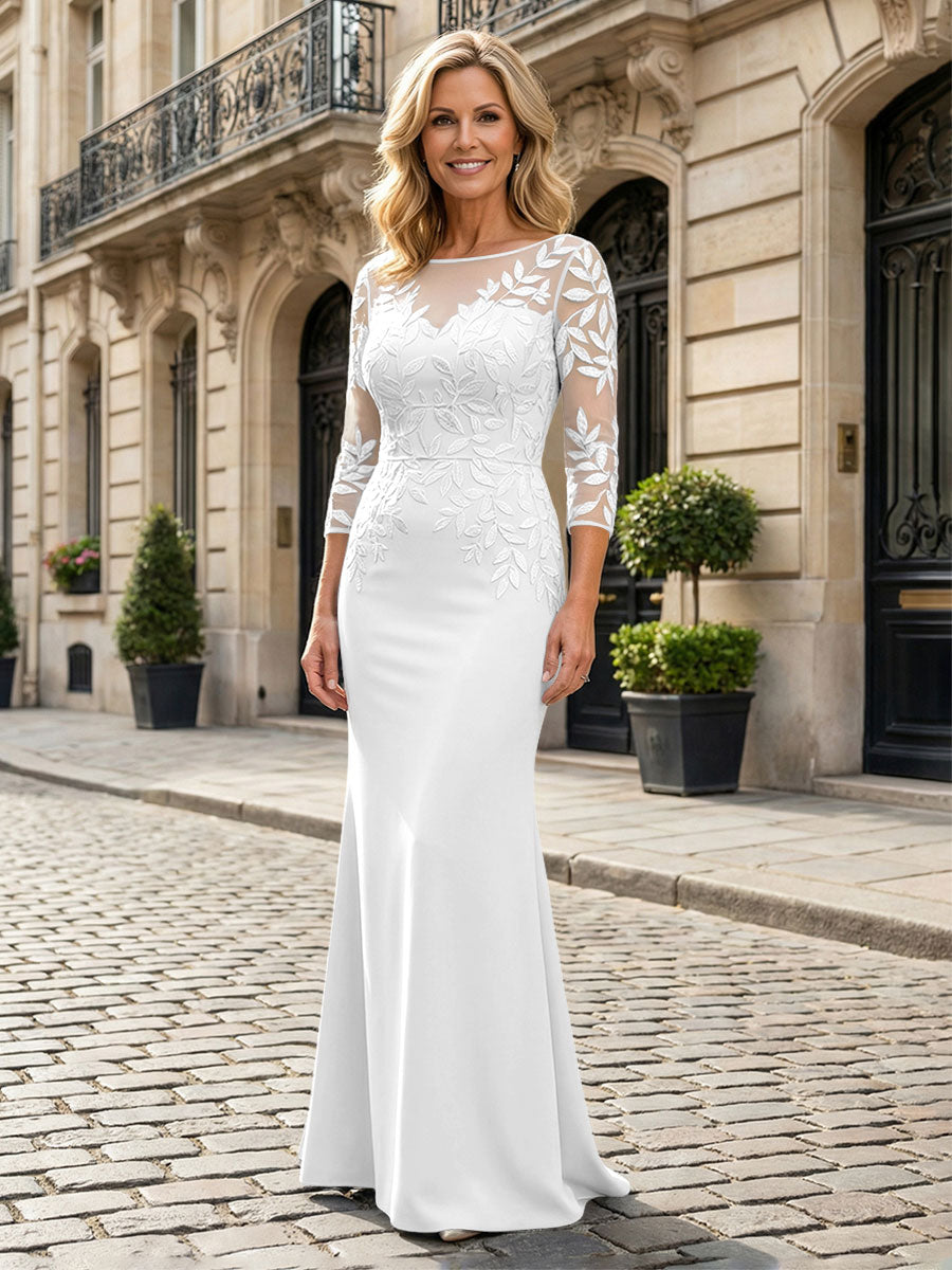 Jersey Mermaid Boat Neck Floral Embroidery Mother of the Bride Dresses –  Gracins
